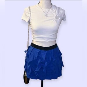 Justice Royal Blue Ruffle Mini Skirt with Black Waistband size 14 girls